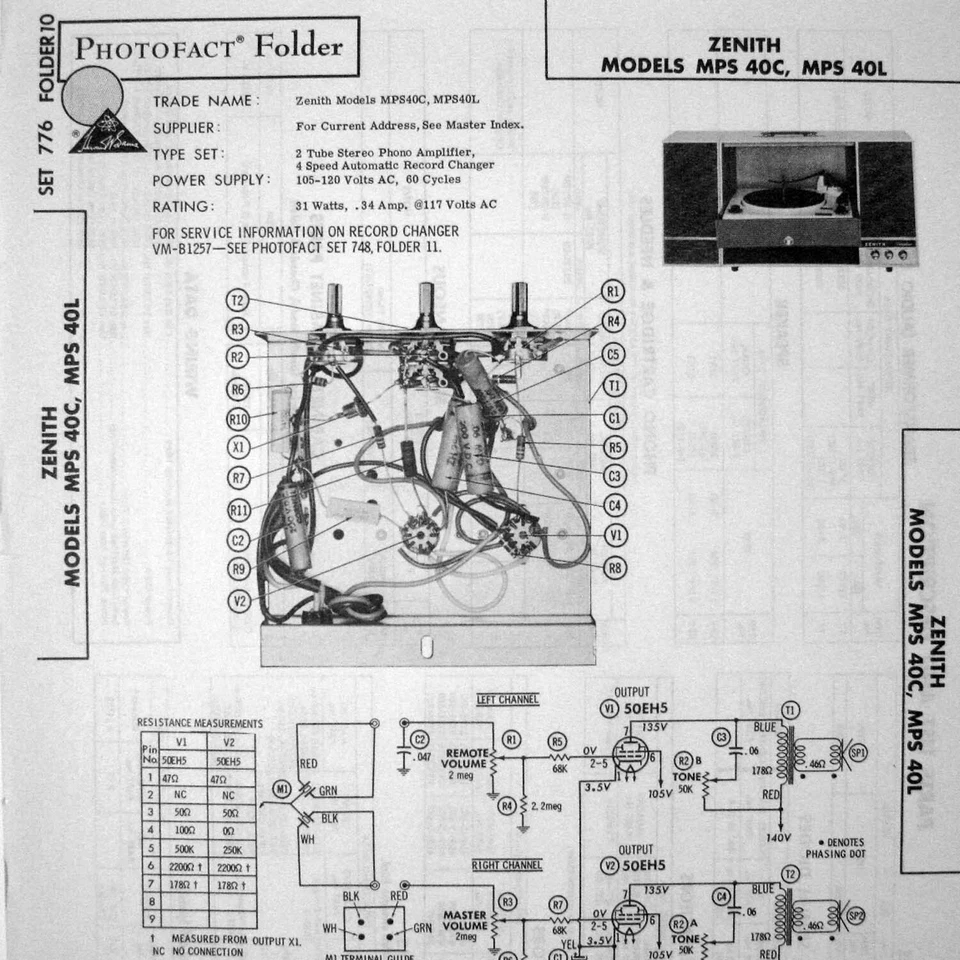 Zenith Models MPS 40C 40L Portable Stereo Phono SAMS Photofact ™ 1965 - New - Image 1 of 1