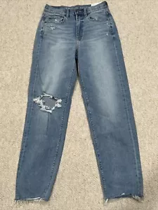 American Eagle Jeans Size 0 High Rise Baggy Fit STRETCH Denim Distressed NEW NWT - Picture 1 of 7