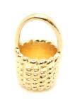 14k Yellow Gold Wicker Unlidded Woven Basket Textured Pendant Estate Charm