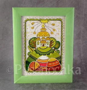 Pintura popular tradicional ucraniana sobre vidrio hecha a mano decoración de pared enmarcada 19x24 - Imagen 1 de 9