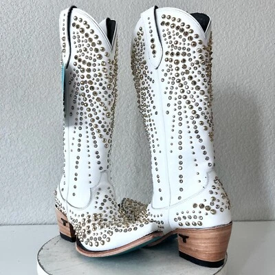 Lane DOLLY Womens Cowboy Boots 7.5 White Gold Bling Western Wedding Bridal Tall - Image 1 of 4
