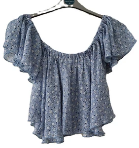 Off The Shoulder Blue Floral Cropped Top size M - Picture 1 of 2