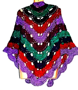 Jewel Color Virus Crochet Shawl - Picture 1 of 2