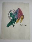 Antique Painting Ink Paper signed by Kahn 1984 / wonderful Art Surrealism