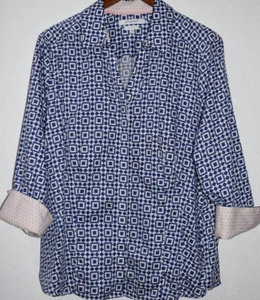 Foxcroft 16W Shirt Wrinkle Free Fitted Button Up Blue White Contrast Cuff Blouse - Picture 1 of 14