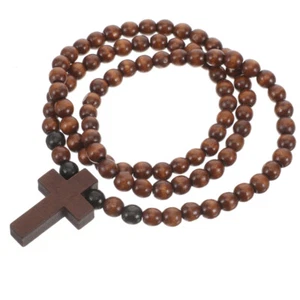 Collar Rosario Cuentas Cruz Collar Madera Vintage Cruz Collar Suministro - Imagen 1 de 12