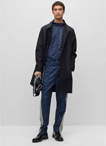 New $445 Hugo Boss Relaxed Fit Water Repellent Long Coat Mens 2XL Black Collared - Picture 1 of 5
