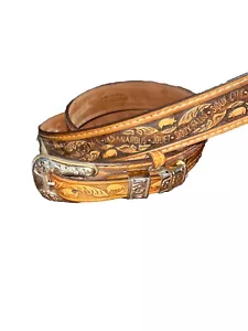 Nocona Belt Tooled Leather Hog Western Size 36 - Picture 1 of 7