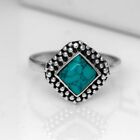 925 Silver Cabochon Turquoise Ring Cushion Natural Gemstone Jewelry Handmade