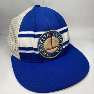Vintage MHB Delta Function Blue/White Stripe Mesh Snapback Patch Hat Cap - Picture 1 of 10