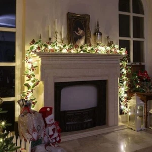 6ft Christmas Garlands with lights Holly Berry Garland Door Fireplace Decoration - Picture 1 of 12