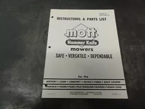 Mott Hammer Knife Model HS Mowers Instructions & Parts List Manual - Picture 1 of 3