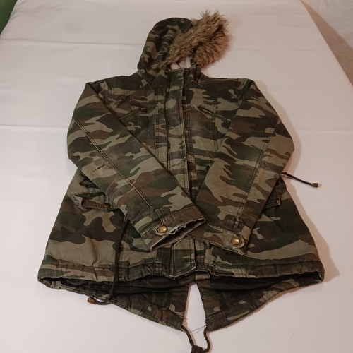 VETEMENTS Giacca donna Rue 21 verde mimetica cotone full zip tasche con cappuccio taglia small