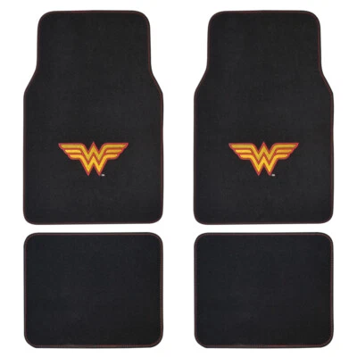 DC Comics Wonder Woman Carpet Car Floor Mats - 4 Piece Set - Gold/Red "W" Logo - Image 1 of 4