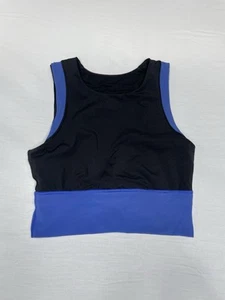 Lululemon Tank Top Size 8 Womens Black Blue Swiftly Breathe Crop Tank Run Gym - Picture 1 of 7