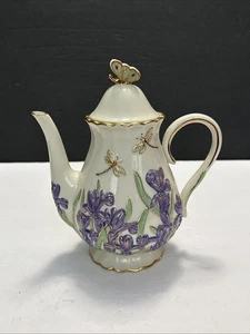LENOX "The Springtime Splendor Teapot" Fine china w/Purple Iris Dragonfly 2005 - Picture 1 of 7