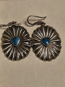 Vintage Large Silvertone Blue Stone Heart Shape Pierced Earrings 1990s - Bild 1 von 5