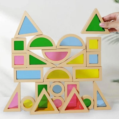 24x Stacking Building Blocks Wood Rainbow Blocks Construction Toys Sensory Toy - Image 1 of 4