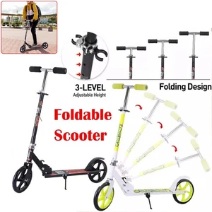 Kids Scooter Teens Foldable Kick Push Scooter Adjustable Height Safe Big Wheels - Picture 1 of 11