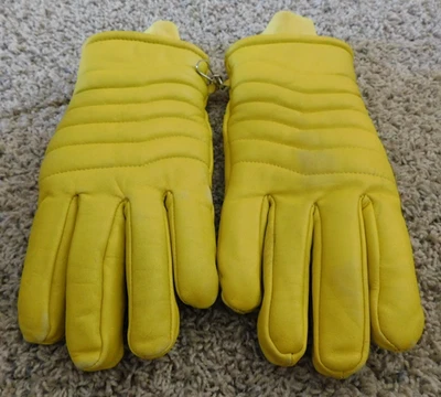 25-1015 Guantes de invierno vintage Crown para dama grandes amarillos de cuero de vaca genuino piel Foto 1 de 4