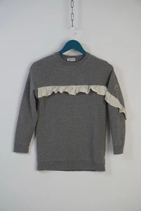 Moncler Girl’s Grey Ruffle Sweatshirt Size 10A - Cotton- Logo Patch - Picture 1 of 11