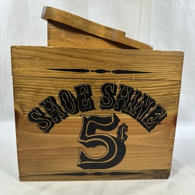 Винтажная деревянная коробка для блеска обуви 5 центов с латунной защелкой петлями для ног винтажная - Изображение 1 из 4