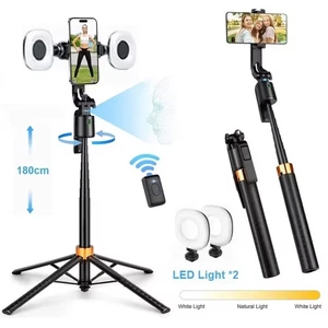 71" Auto Selfie Stick Tripod 360 with 2 LED Fill Lights - Picture 1 of 10