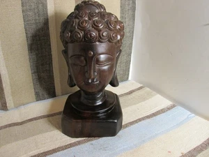 Buddha Wooden Head 8" Tall Beautifully Carved Figure/Statue Wood Base-Thailand - Picture 1 of 5
