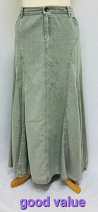 Marks & Spencer Long Skirt UK Size 20 Washed Green Colour Cotton Denim - Picture 1 of 8