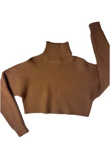 House of Harlow 1960 Congac Brown Cropped Turtleneck Ribbed Sweater Sz M - Picture 1 of 13