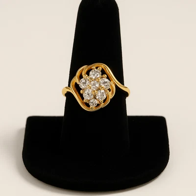 Juego de anillos con racimo floral estilo vintage 14KT GE con piedras simuladas transparentes Foto 1 de 4