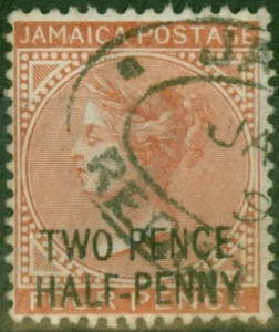 Jamaica 1890 2 1/2d on 4d Red-Brown SG30 Fine Used (2) - Picture 1 of 1