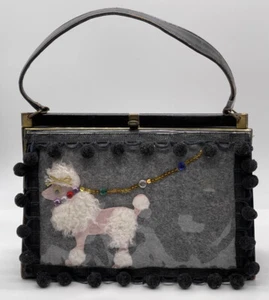 Rare Vintage Poodle Purse Suede Interior Pompoms The Broadway Kitschy - As Is - Picture 1 of 12