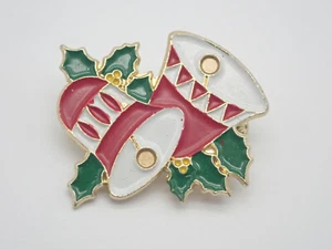 Christmas Bells with Holly Vintage Lapel Pin - Picture 1 of 3