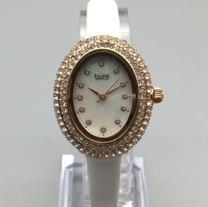 Burgi Bling Watch Women 27mm Rose Gold Tone MOP Dial Leather Band New Battery - Picture 1 of 15