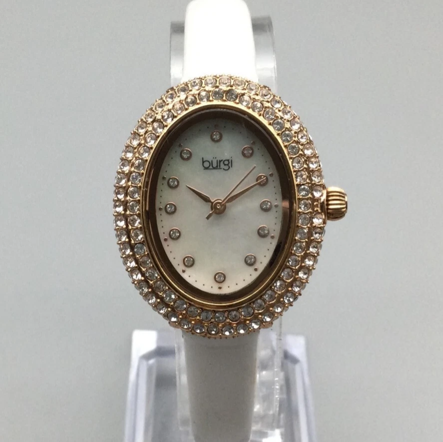 Burgi Bling Watch Women 27mm Rose Gold Tone MOP Dial Leather Band New Battery - image 1 of 4