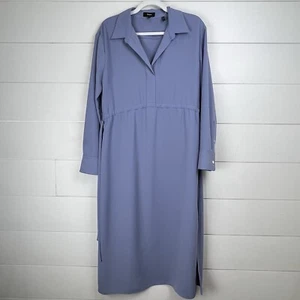 NEW Theory Drawstring MIDI Shirt Dress Matte Twill WOMEN 6 Blue - Picture 1 of 14