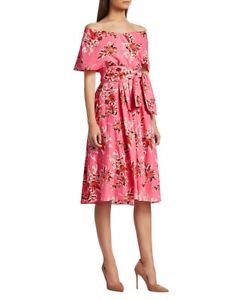 Lela Rose Pink Floral Dress Wildflower Cotton Off-The-Shoulder Cape 10 NWT $1390
