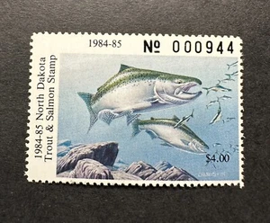WTDstamps - 1984 NORTH DAKOTA - Sello estatal de pesca de trucha y salmón - Como nuevo OG NH - Imagen 1 de 2
