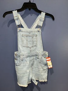 Med 8 Girls Bib Shorts Cat & Jack Denim Overalls Shorts Light Wash NWT - Picture 1 of 5
