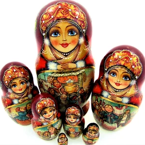 7 Poupées russes Matriochka H22 Exclusive Miniature Palekh Peinte main Signée - Photo 1/7