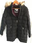 New Halitech Women's Winter Coat Size Medium Black Faux Fur Hood Msrp 180