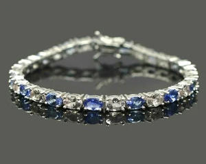Natural Morganite & Tanzanite Gemstone 925 Sterling Silver Women Tennis Bracelet - Bild 1 von 4
