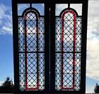 *Pair of Antique French Stained Glass/Painted Glass Windows with Leaded Glass
