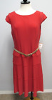 New Anne Klein Cap Sleeve Back Zip Belted Stretch Dress Tulip Red Size 12