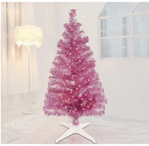 4 FT Pre-lit Artificial Christmas Tree, Lighted Tinsel Pencil Pine Spruce - Picture 1 of 6