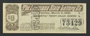 1890 LOUISIANA STATE LOTTERY Co. TICKET CLASS C HAND STAMPED JUNCTION USED