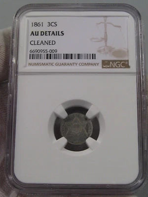 AU 1861 3¢ Three Cent Silver NGC AU Details (Cleaned).  #15 - Image 1 of 4