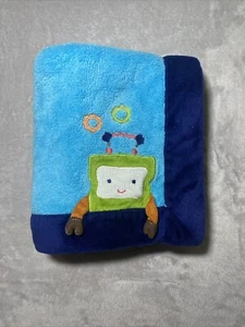 NOJO Baby Blanket Robot Green Orange Gears Blue Fleece Plush Soft Lovey 30”x40” - Picture 1 of 3