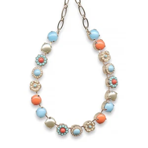 Mariana Necklace Elegant Pearl Mineral, Turquoise, & Coral Austrian Crystals ... - Picture 1 of 3